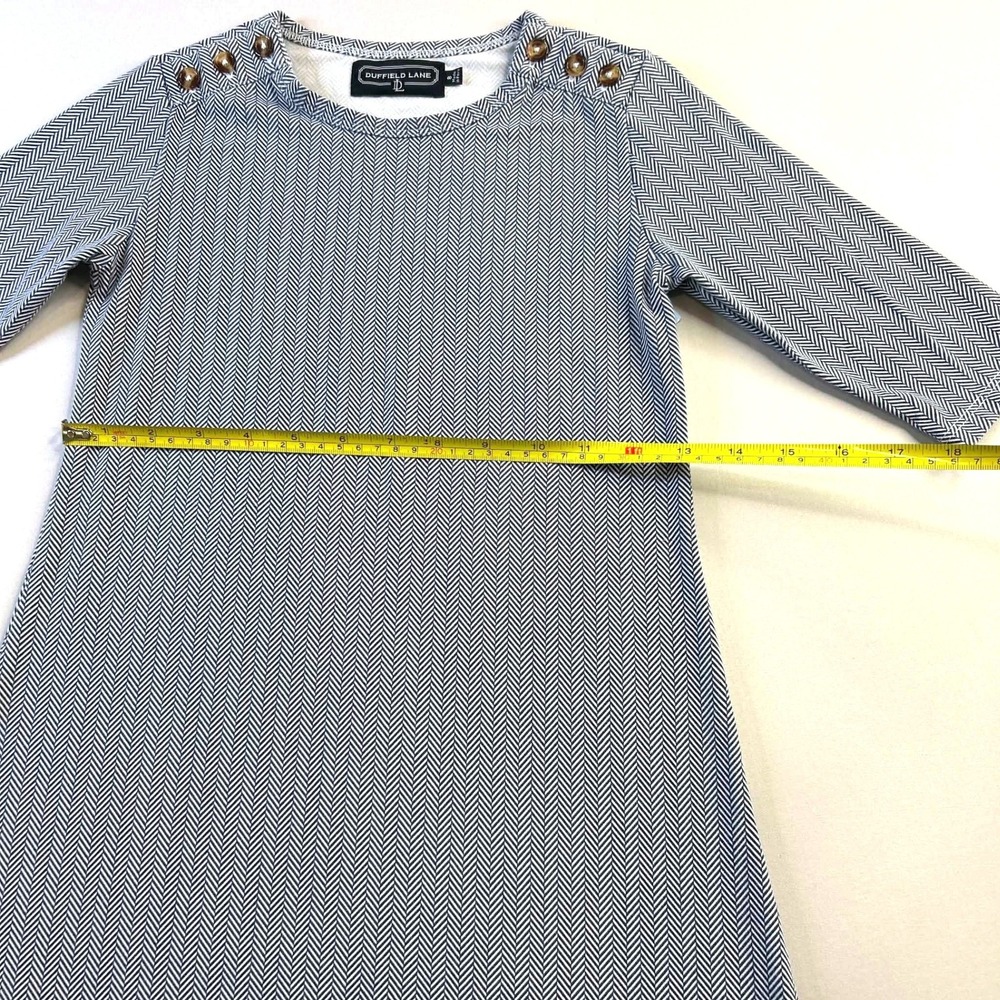Duffield Lane Girls Navy White Herringbone Button Shoulder A-Line Dress Size 8 - Picture 5 of 8